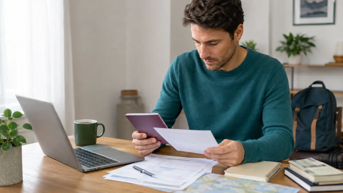 Traveler preparing passport and itinerary documents for a China tourist visa application