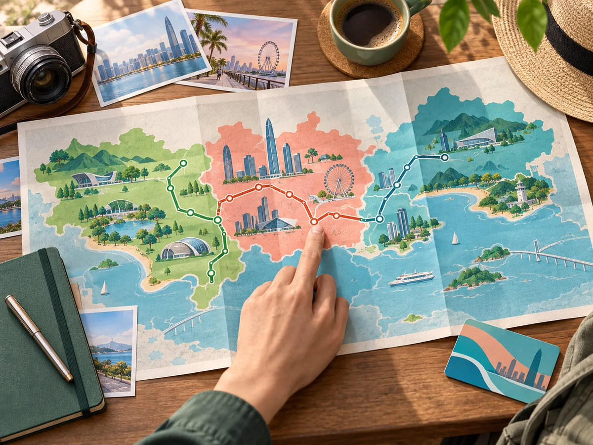Best Things to Do in Shenzhen for First-Time Visitors 1 Illustrated Shenzhen itinerary map grouping attractions into three compact areas