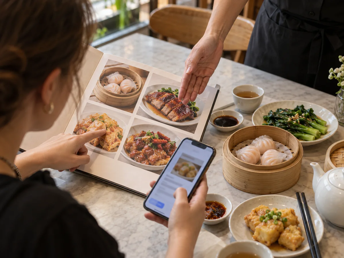 What to Eat in Shenzhen: A First-Time Visitor's Food Guide 1 Traveler using menu photos and a translation app to order Cantonese food in Shenzhen
